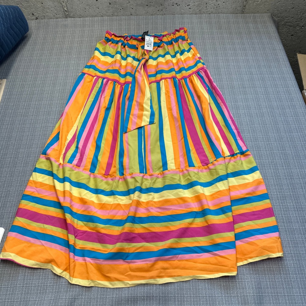 New Ashley Steward Statement Stripe Maxi Skirt‎ 10 / 12 Dopamine Festival Bold